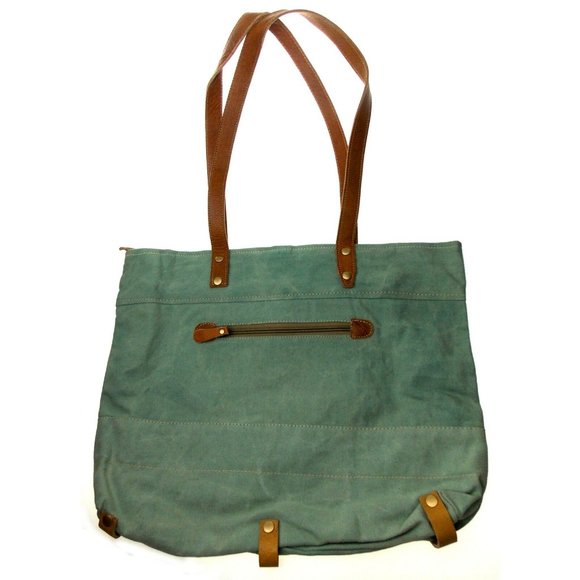 Myra Bag La Couspaude Canvas Tote Bag Handbag Green Eco Friendly Up Cycle Zipper - Picture 3 of 7